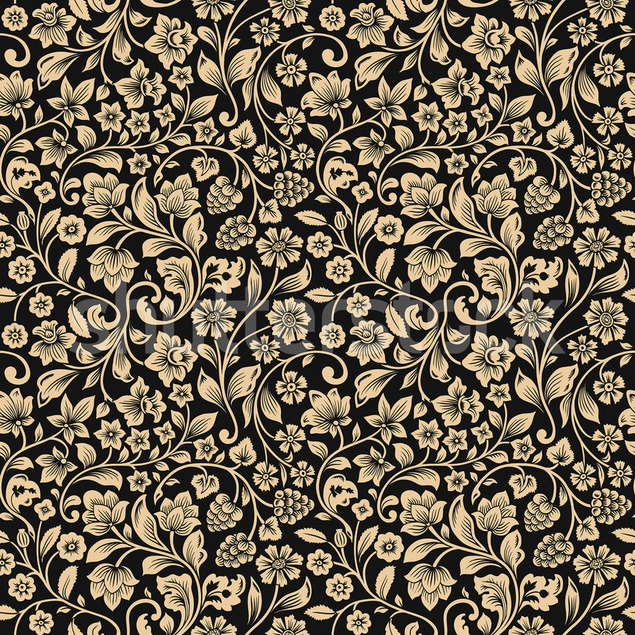 Floral Opulence, Black Mural Wallpaper