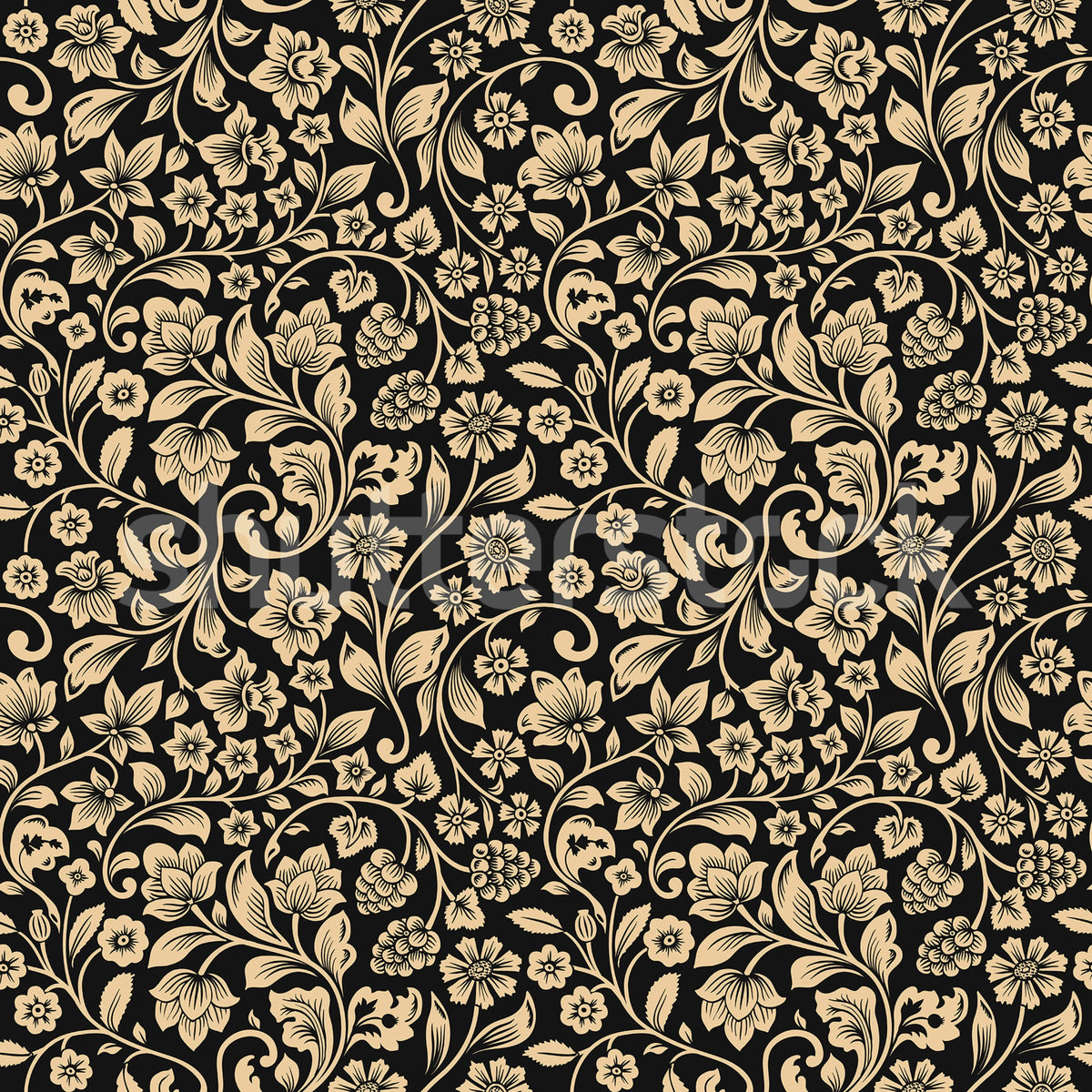 Floral Opulence, Black Mural Wallpaper - pure wallpaper artwork