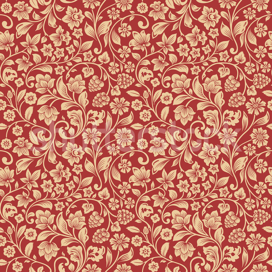 Floral Opulence, Red Mural Wallpaper