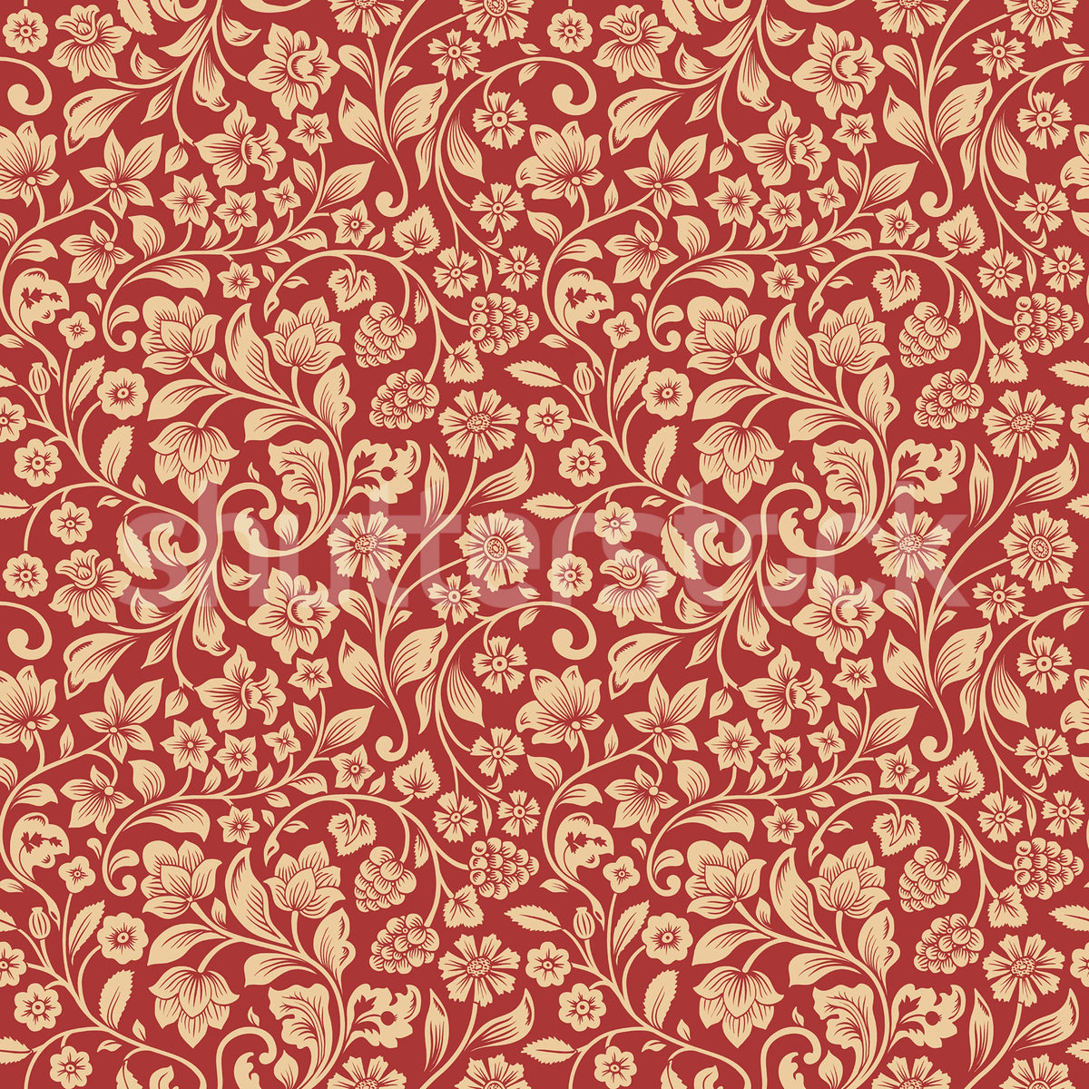Floral Opulence, Red Mural Wallpaper - pure wallpaper artwork