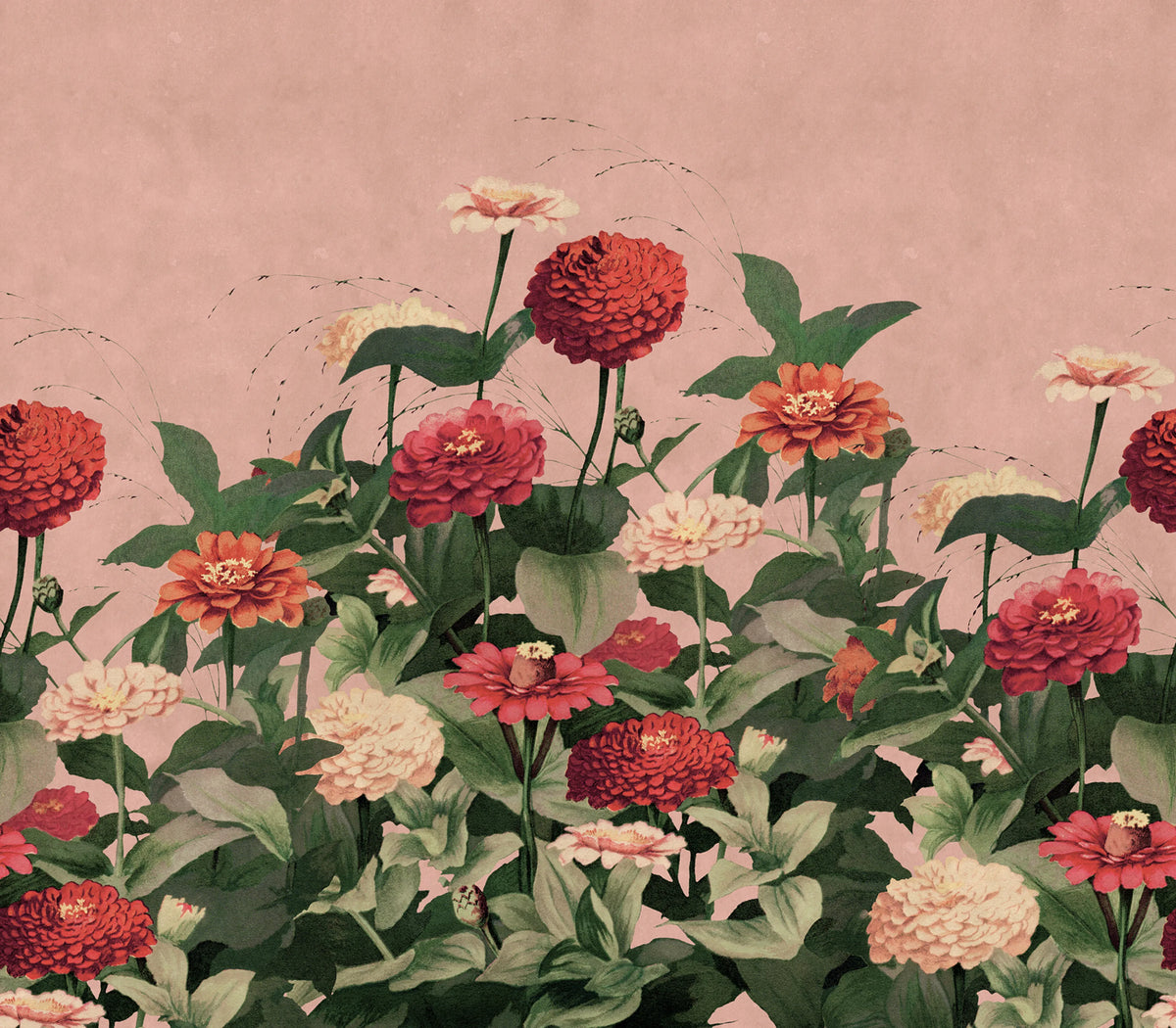 Vintage Meadow, Pink Mural Wallpaper - pure wallpaper artwork