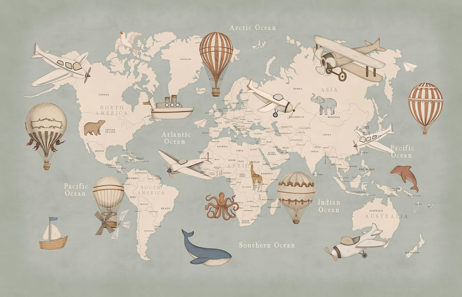 Playful World, Blue Mural Wallpaper
