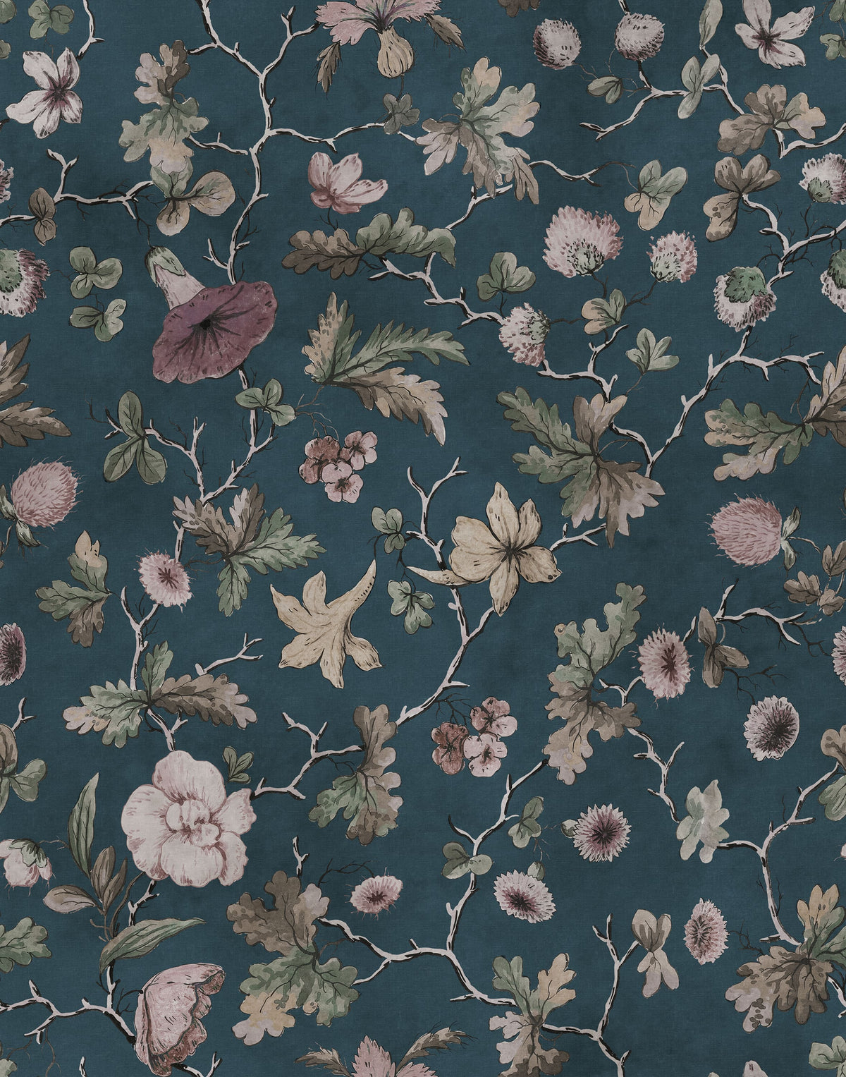 Verdant Bloom, Blue Mural Wallpaper - pure wallpaper artwork