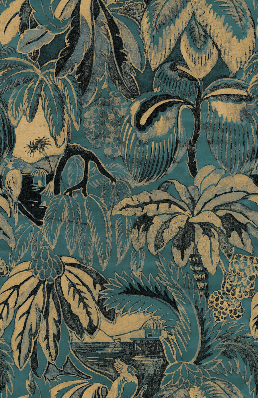 Golden Mirage, Teal Mural Wallpaper