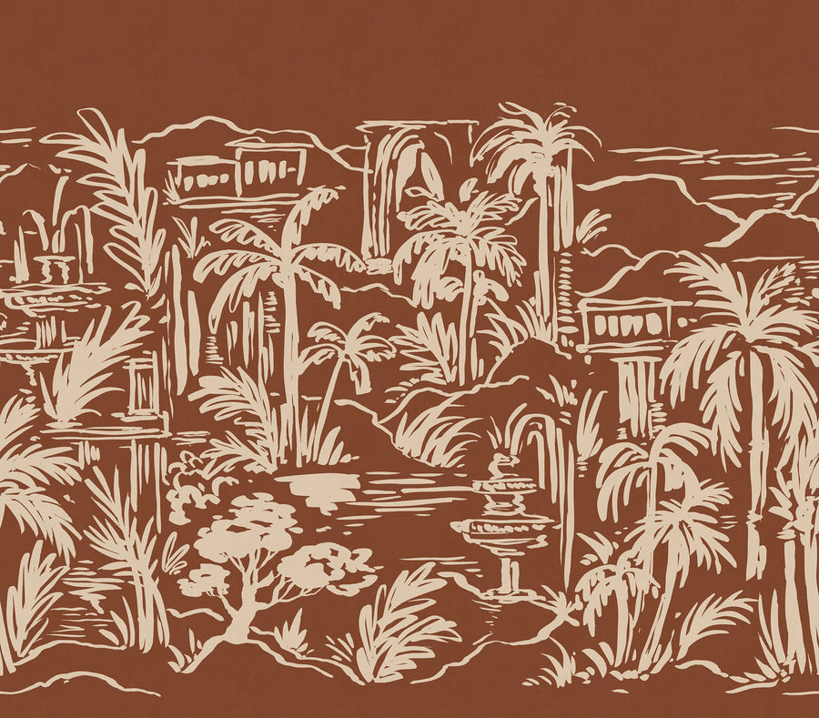 Palm Oasis, Rust Mural Wallpaper
