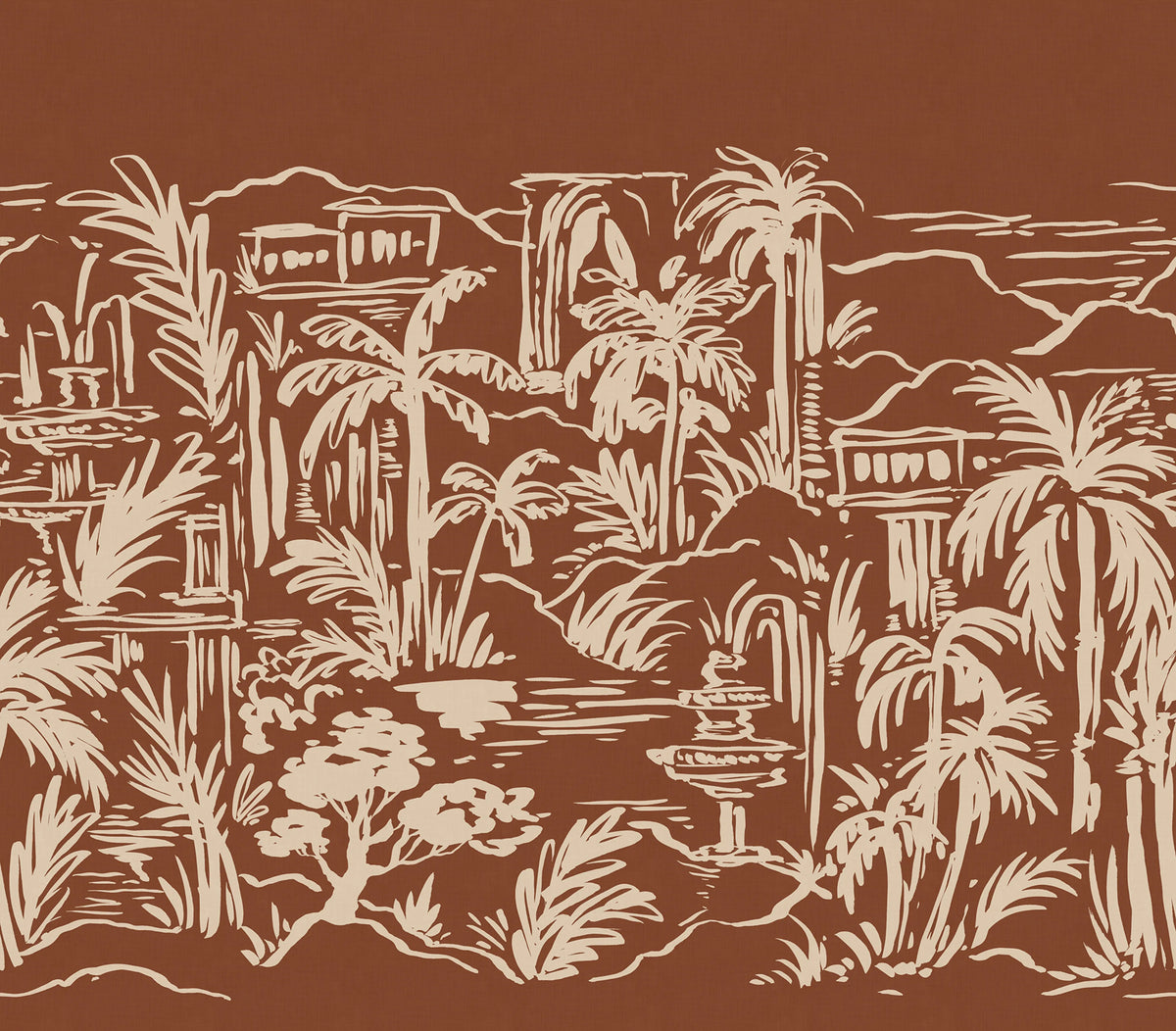 Palm Oasis, Rust Mural Wallpaper - pure wallpaper artwork
