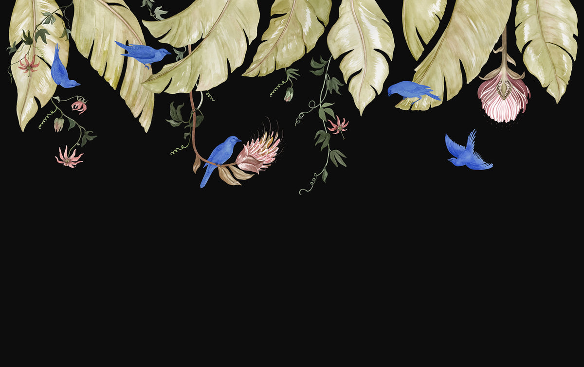 Birds in the Trees, Black Mural Wallpaper - pure wallpaper artwork