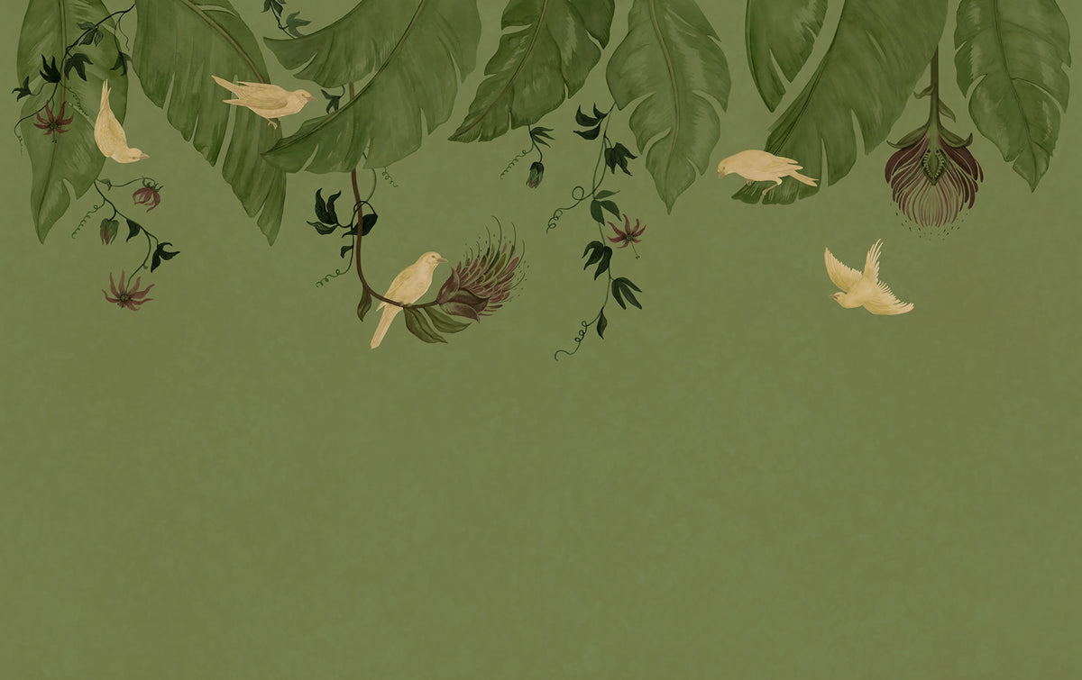 Birds in the Trees, Green Mural Wallpaper - pure wallpaper artwork