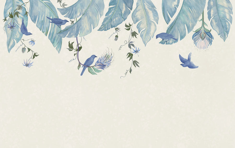 Birds in the Trees, Blue Mural Wallpaper