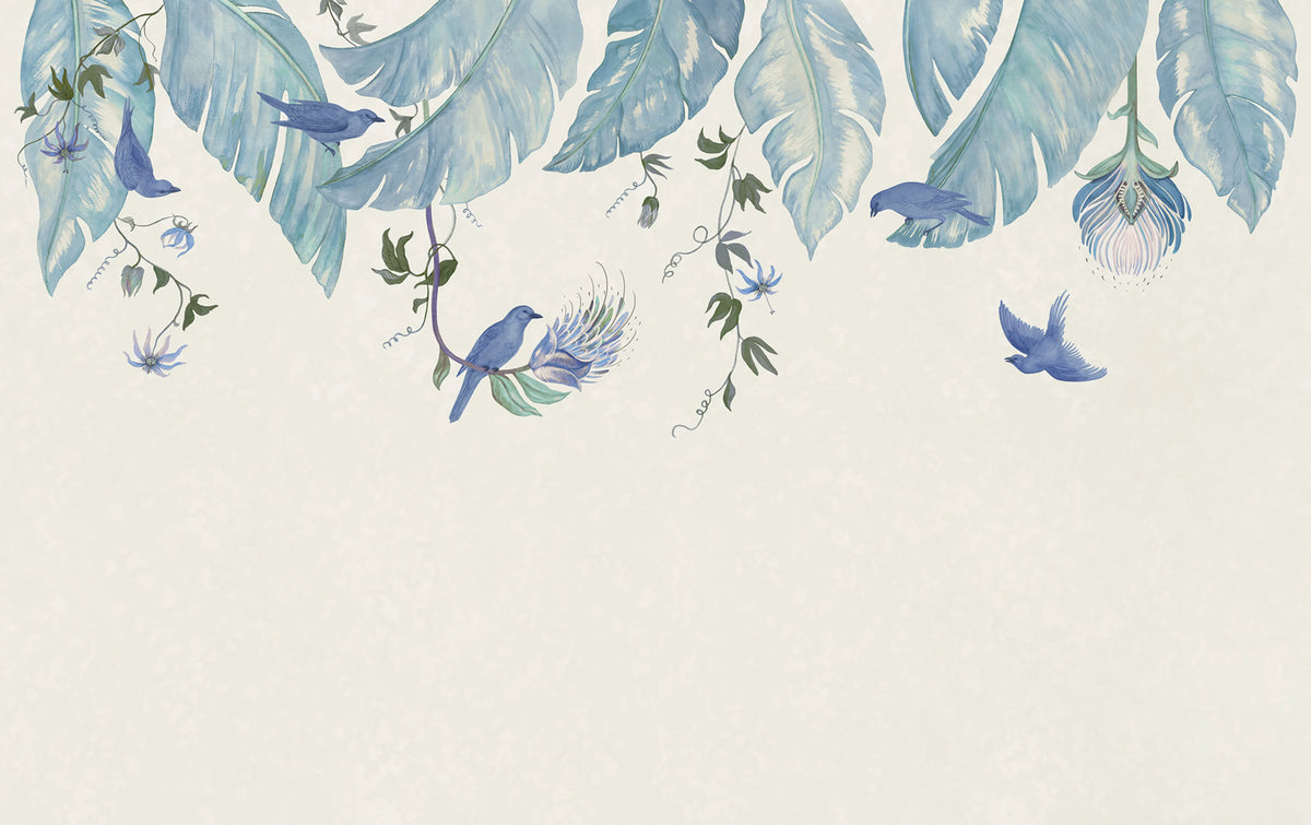 Birds in the Trees, Blue Mural Wallpaper - pure wallpaper artwork