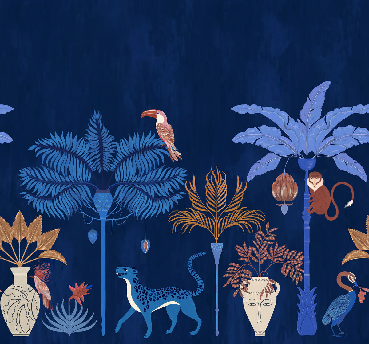 Savanna Chic, Dark Blue Mural Wallpaper - pure wallpaper artwork