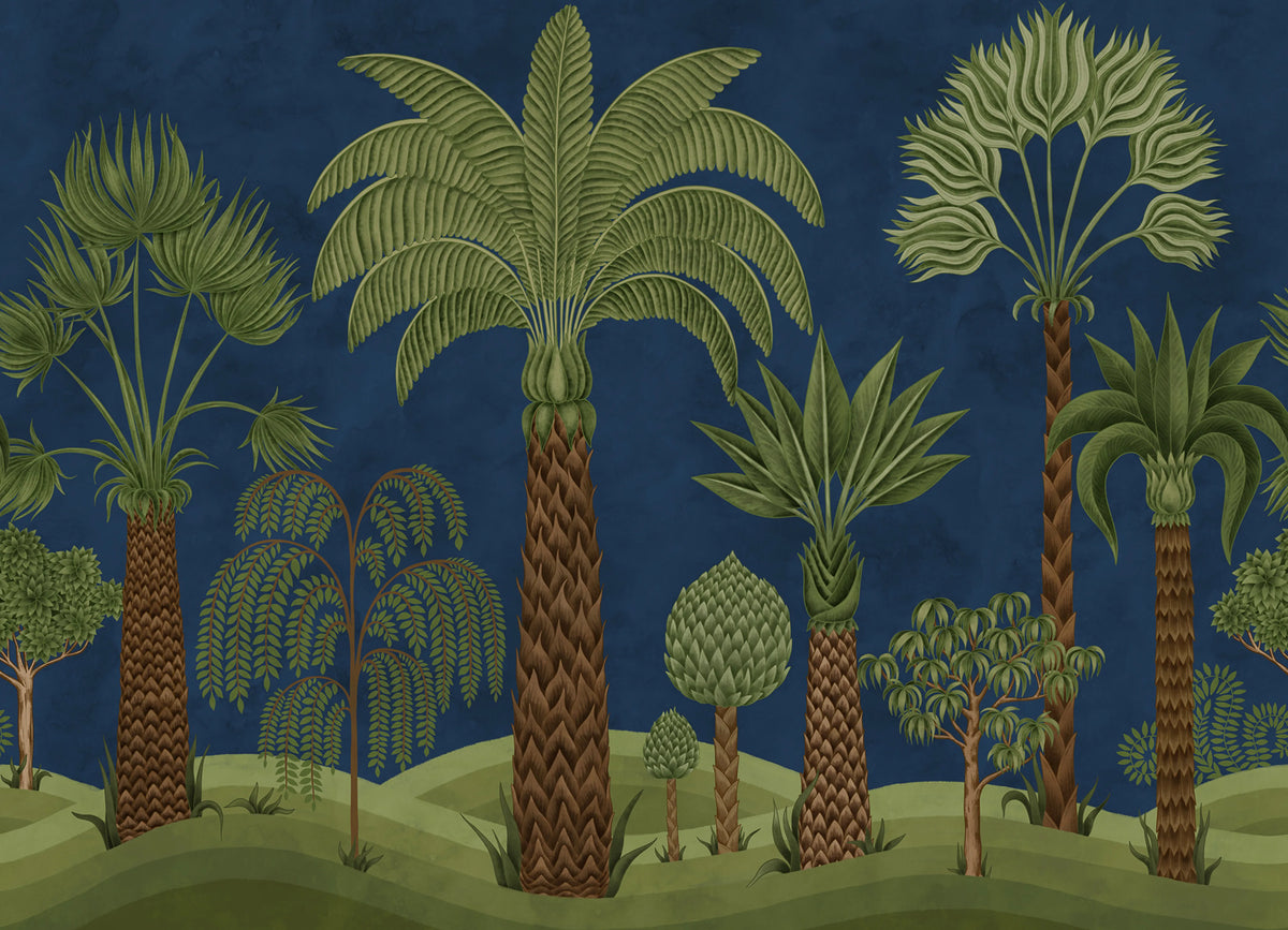 Botanical Bliss, Dark Blue Mural Wallpaper - pure wallpaper artwork