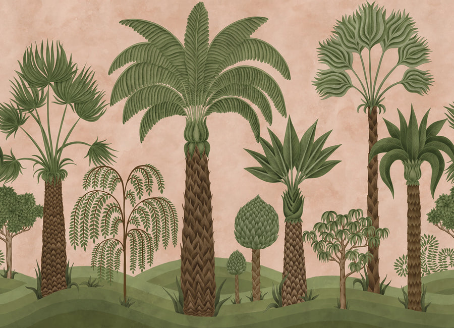 Botanical Bliss, Peach Mural Wallpaper
