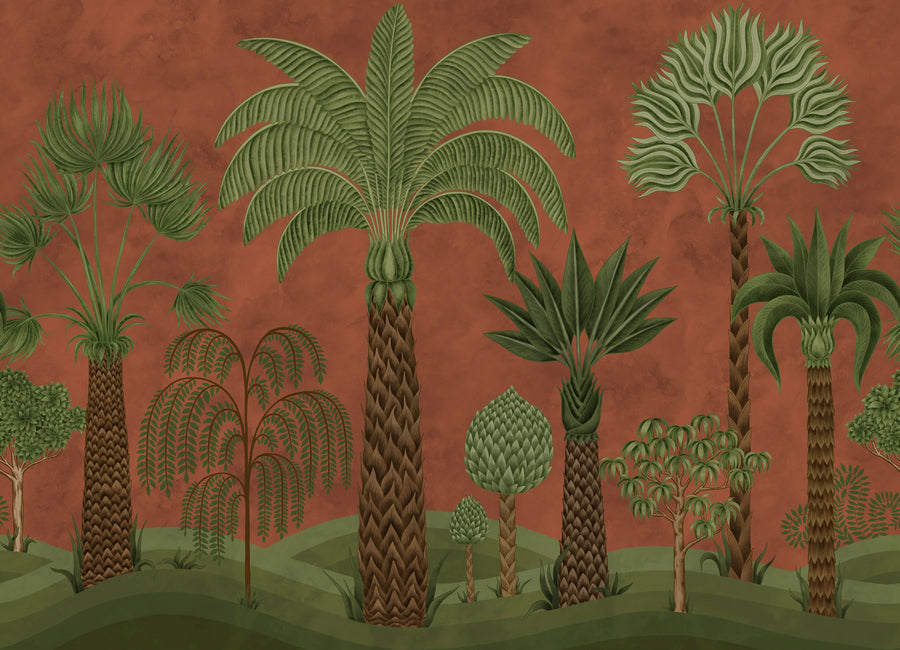 Botanical Bliss, Rust Mural Wallpaper