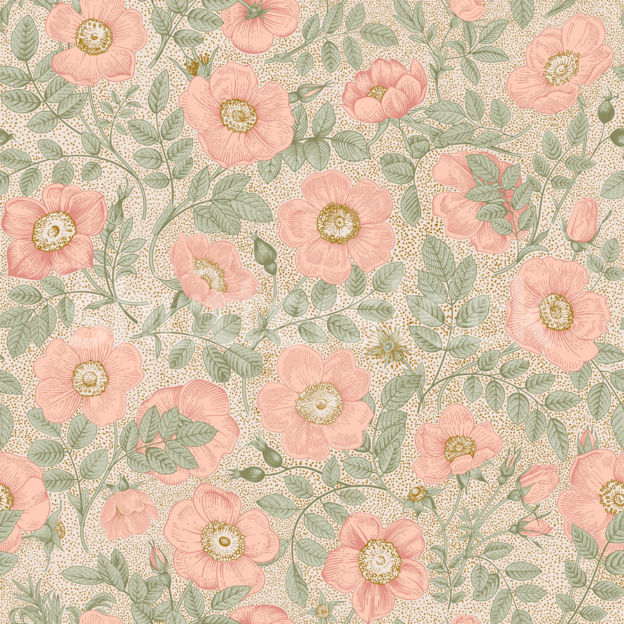 Briar Bloom, Pink Mural Wallpaper
