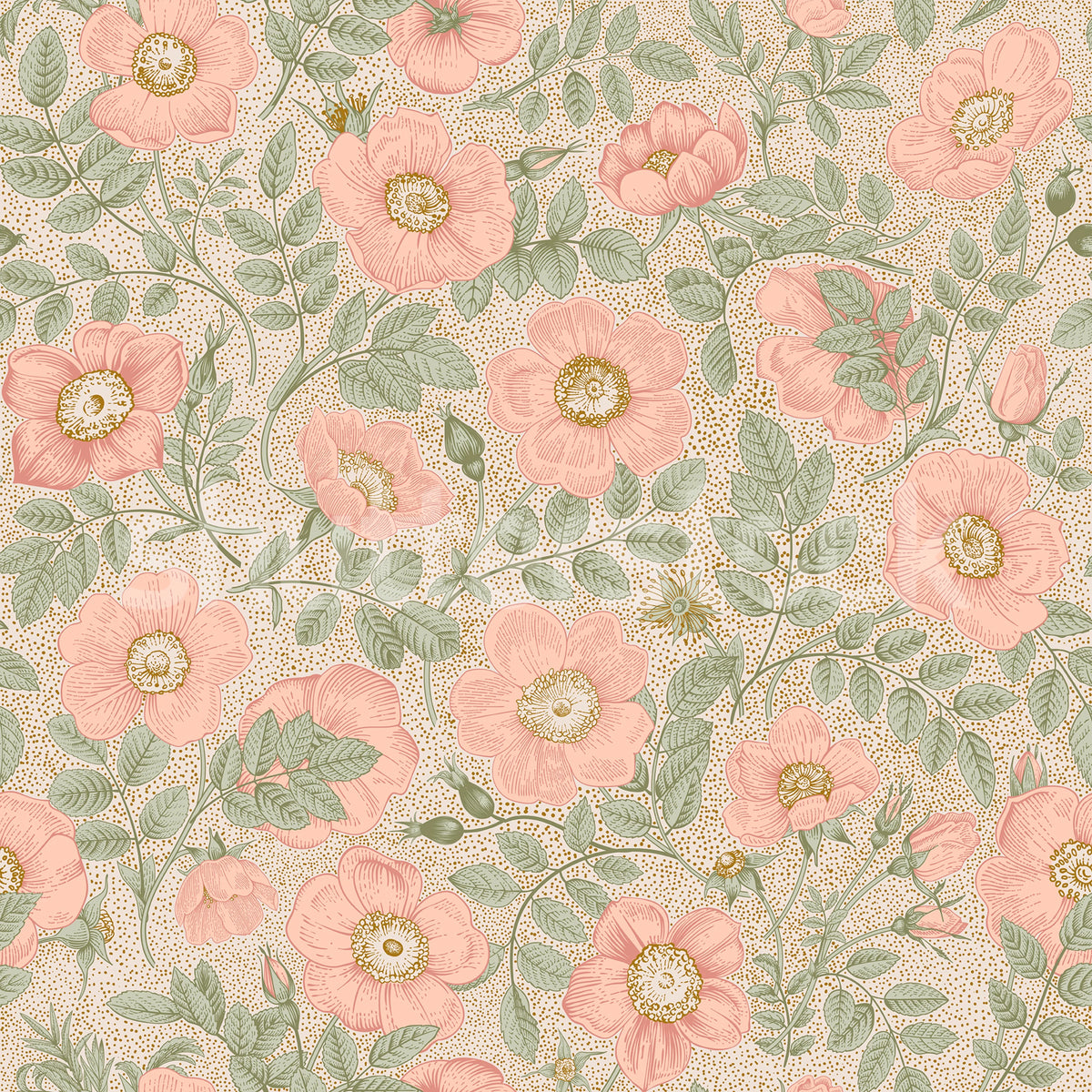 Briar Bloom, Pink Mural Wallpaper - pure wallpaper artwork