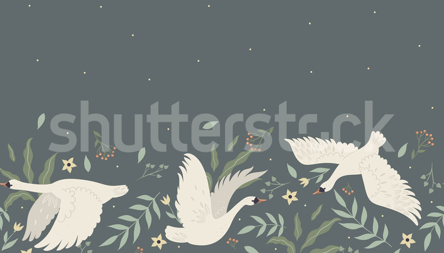 Swan Bloom, Spring Mural Wallpaper
