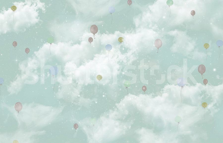 Balloon Clouds, Sky Blue Mural Wallpaper