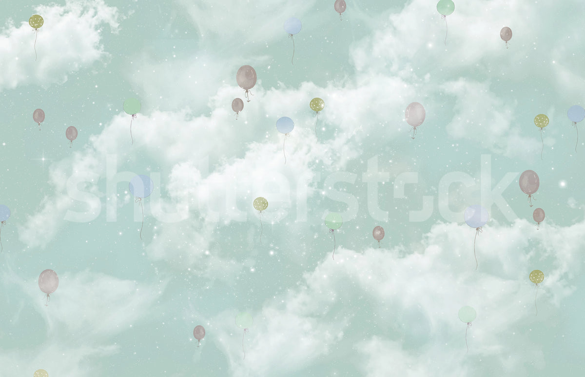 Balloon Clouds, Sky Blue Mural Wallpaper - pure wallpaper artwork
