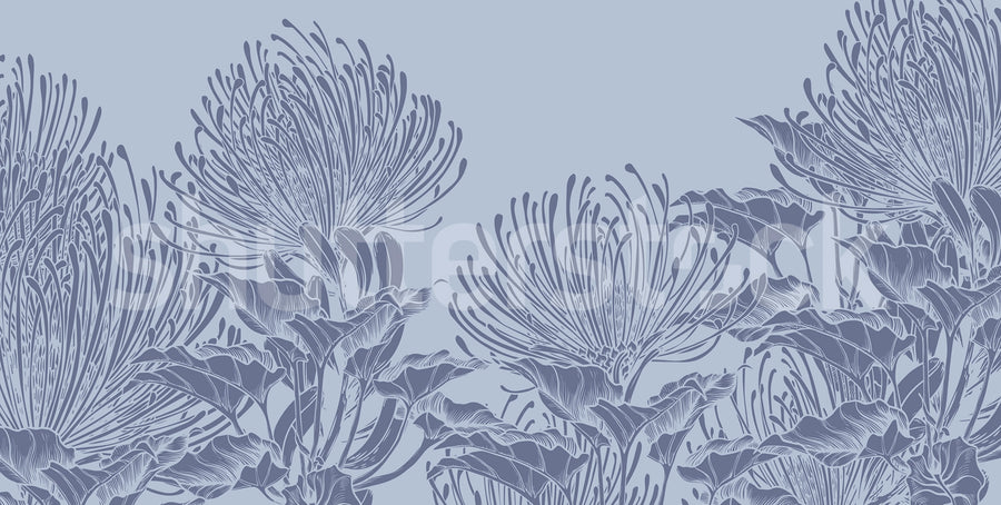 Protea Bloom, Soft Blue Mural Wallpaper