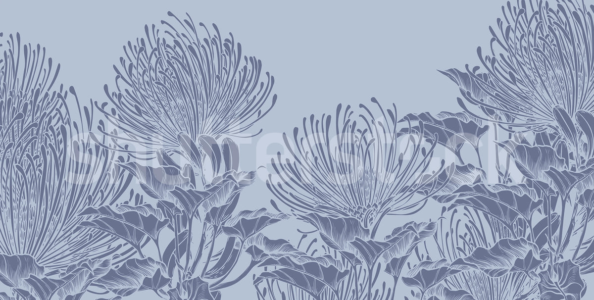 Protea Bloom, Soft Blue Mural Wallpaper - pure wallpaper artwork