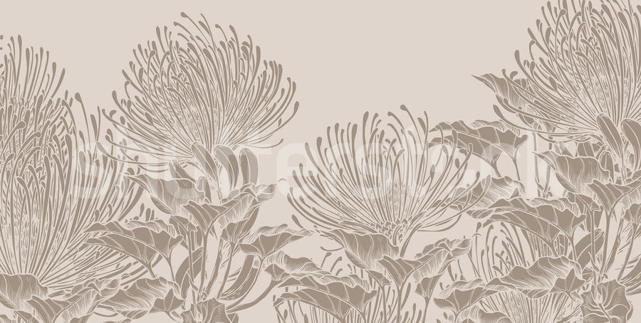 Protea Bloom, Soft Gray Mural Wallpaper