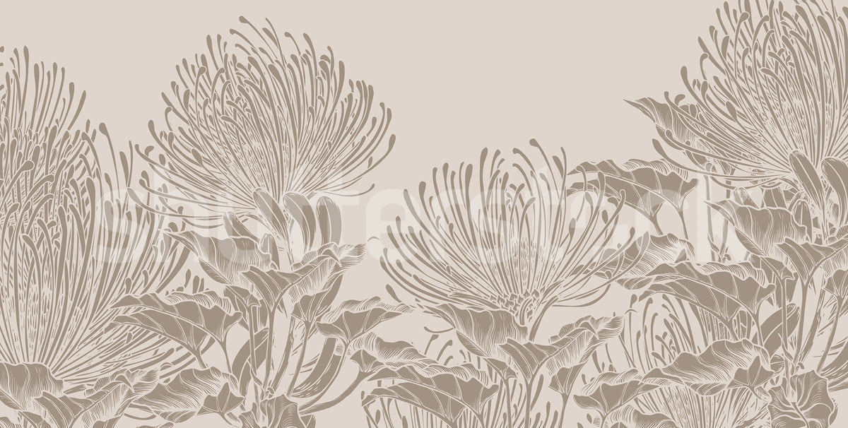Protea Bloom, Soft Gray Mural Wallpaper - pure wallpaper artwork