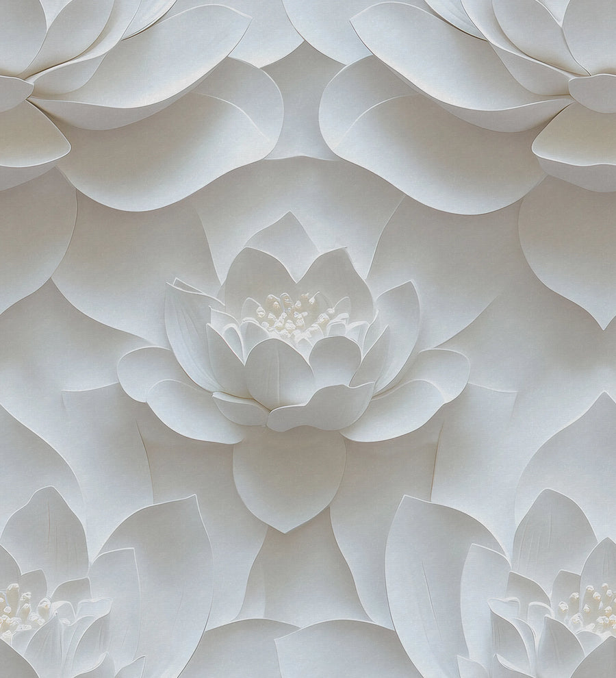 Lotus Dream, White Mural Wallpaper