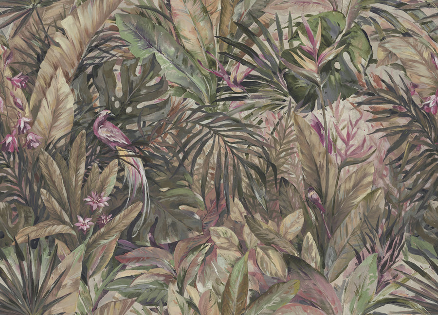Birds in the Jungle, Lilac Mural Wallpaper