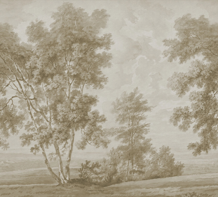 Tree on the Hill, Beige Mural Wallpaper