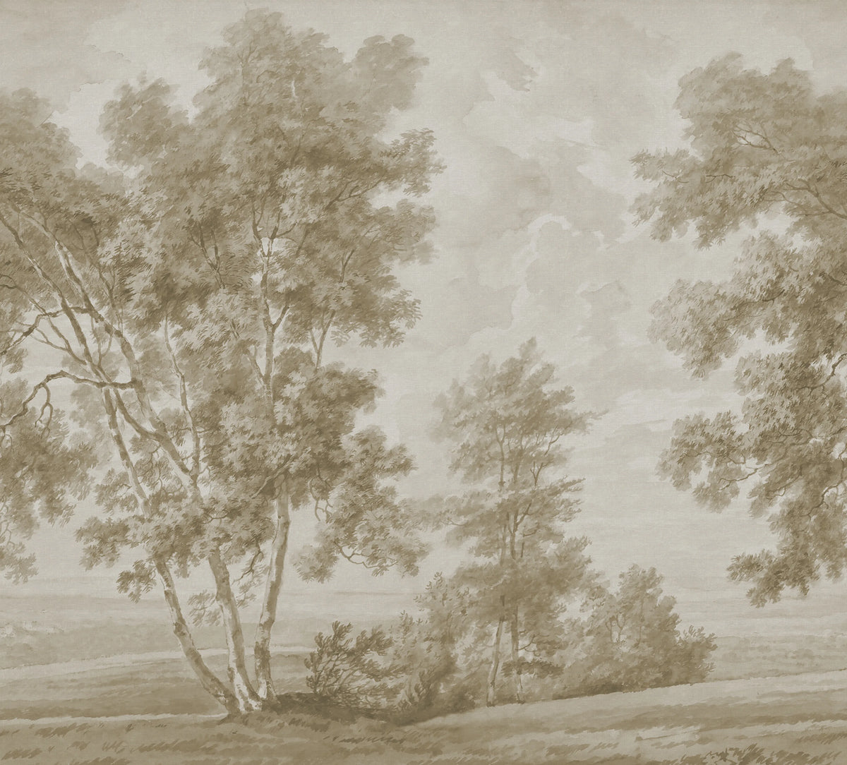 Tree on the Hill, Beige Mural Wallpaper - pure wallpaper artwork