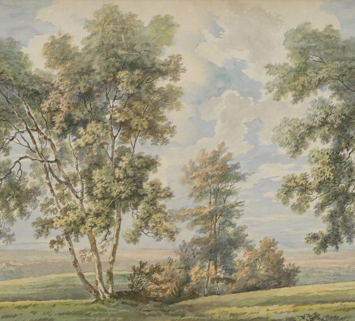Tree on the Hill, Vintage Mural Wallpaper - pure wallpaper artwork