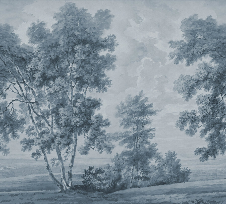 Tree on the Hill, Blue Mural Wallpaper