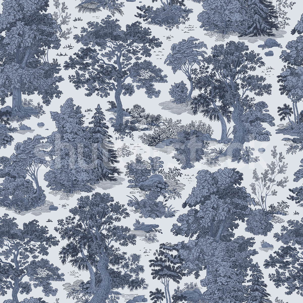 Woodland Toile, Blue Mural Wallpaper - pure wallpaper artwork