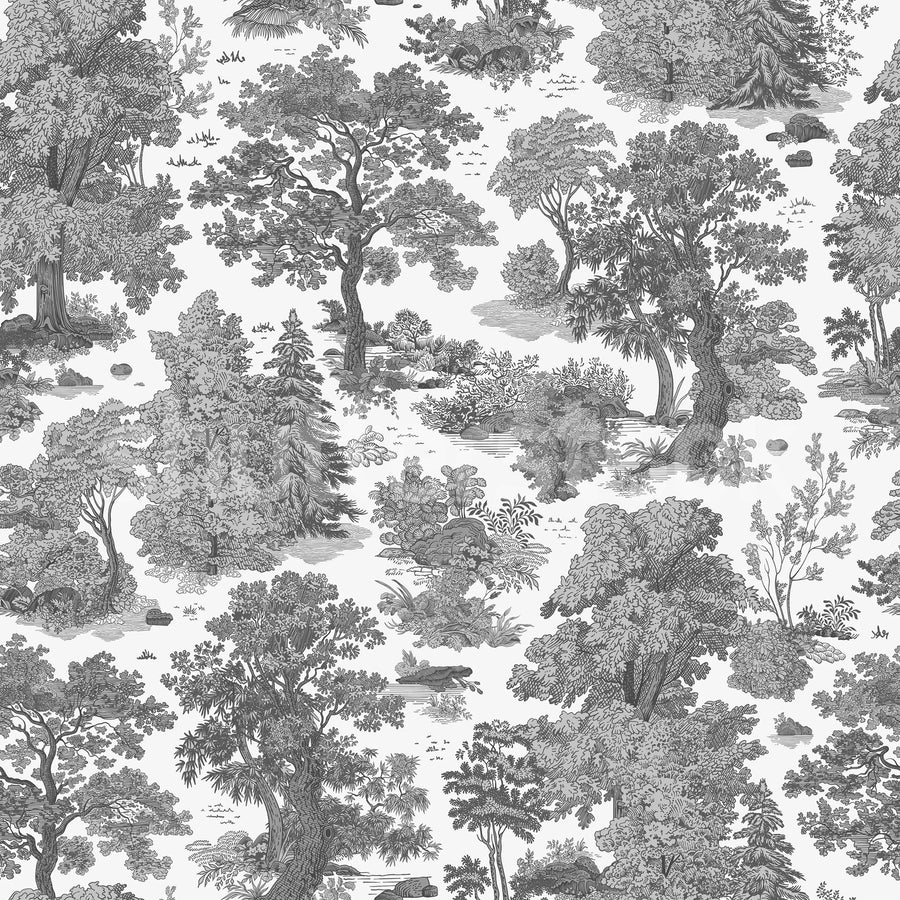 Woodland Toile, Gray Mural Wallpaper