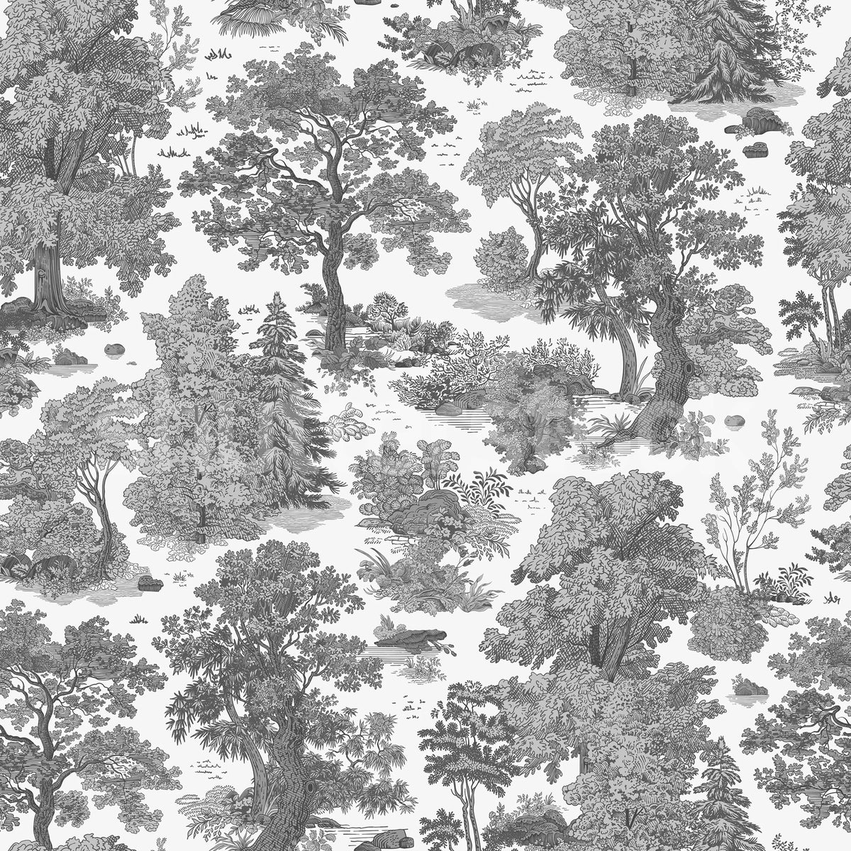 Woodland Toile, Gray Mural Wallpaper - pure wallpaper artwork