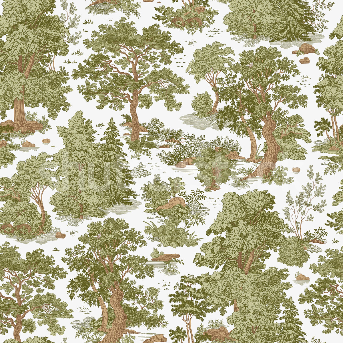 Woodland Toile, Light Green Mural Wallpaper - pure wallpaper artwork
