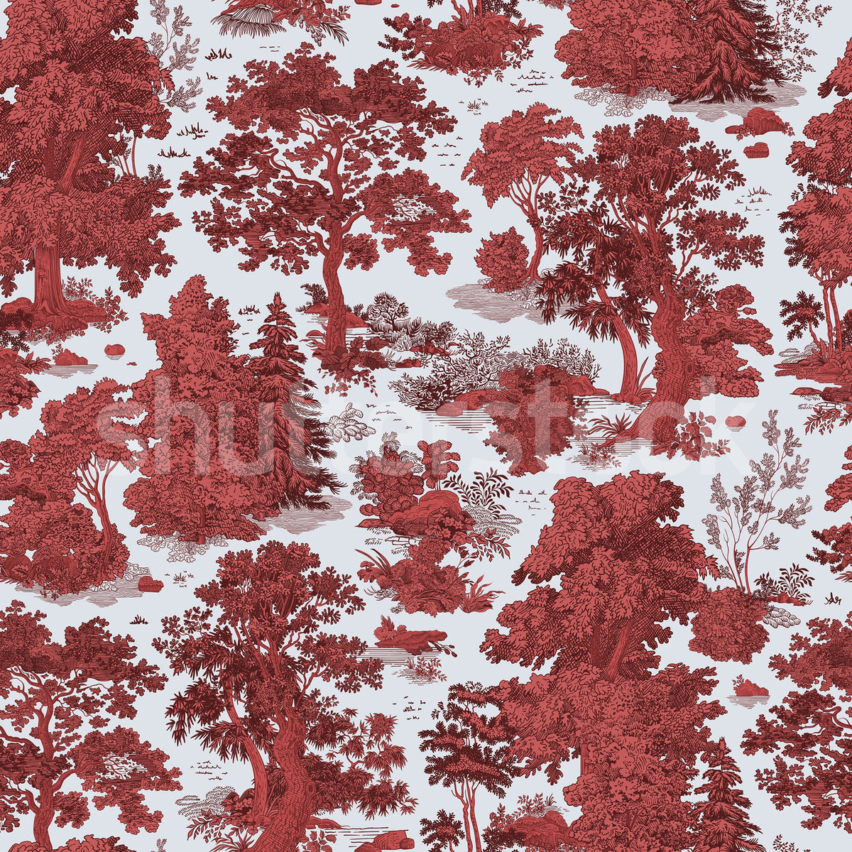 Woodland Toile, Red Mural Wallpaper - pure wallpaper artwork