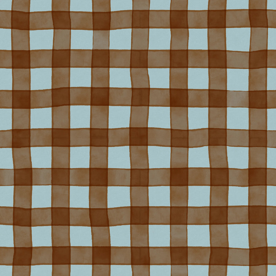 Gingham, Brown Mural Wallpaper