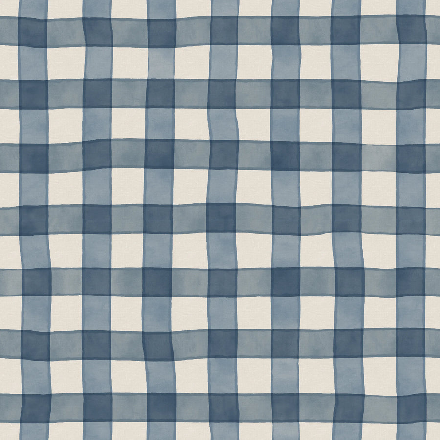 Gingham, Blue Mural Wallpaper
