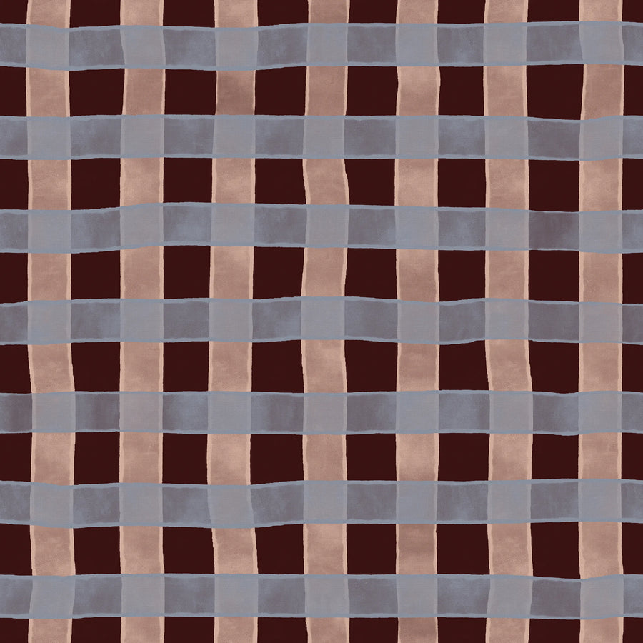Gingham, Burgundy Mural Wallpaper