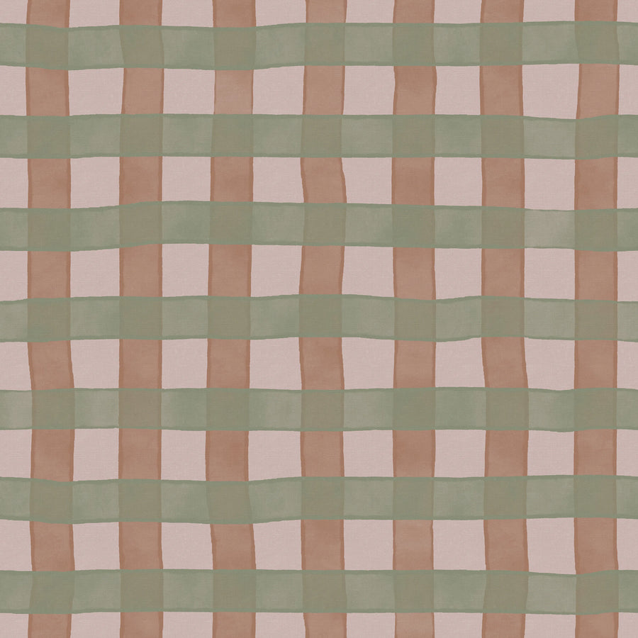 Gingham, Pink Mural Wallpaper