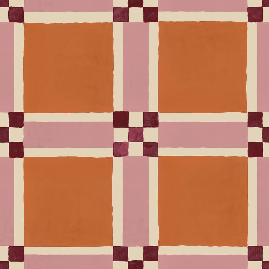 Bold Grid, Orange Mural Wallpaper