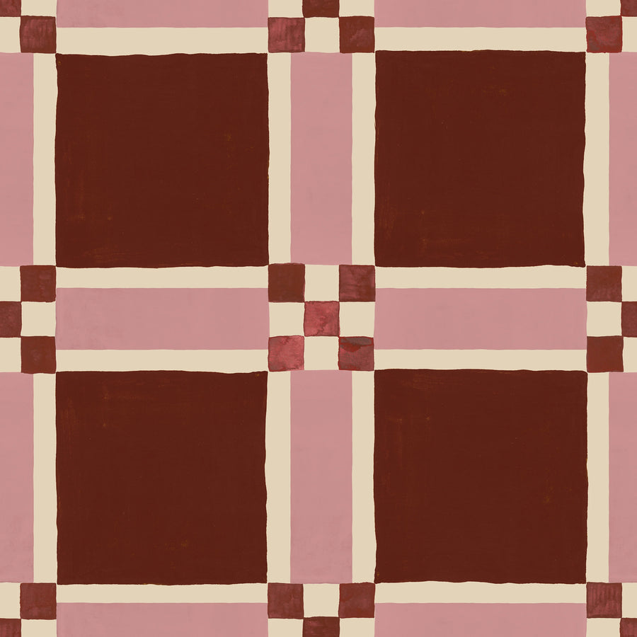 Bold Grid, Burgundy Mural Wallpaper