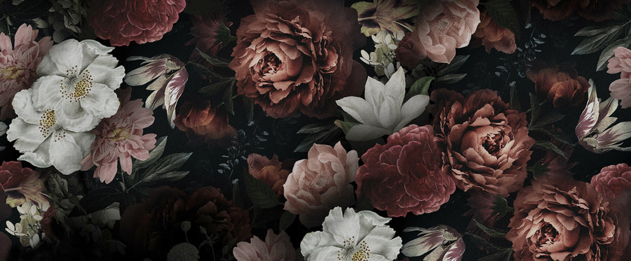 Blooming Bouquet, Dark Mural Wallpaper