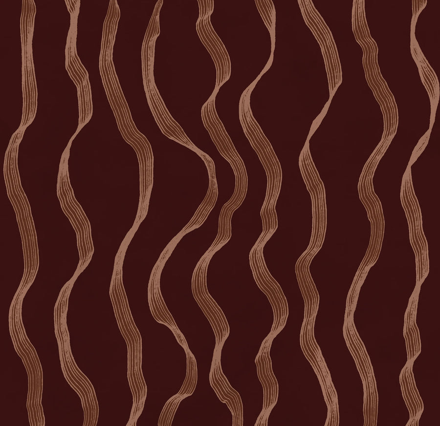 Ribbon Stripe, Burgundy Mural Wallpaper