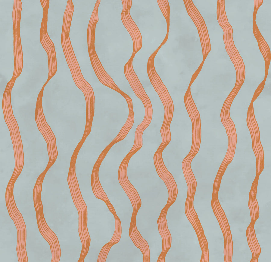 Ribbon Stripe, Blue Mural Wallpaper