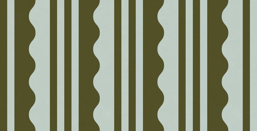 Wavy Stripe, Moss Green Mural Wallpaper