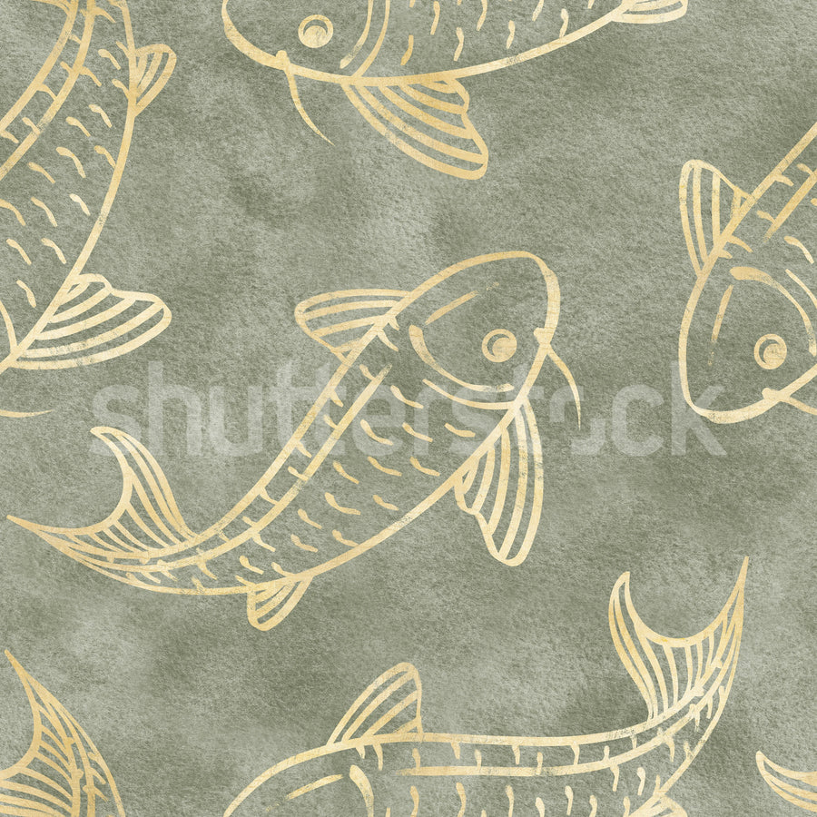 Koi Pond, Green Mural Wallpaper