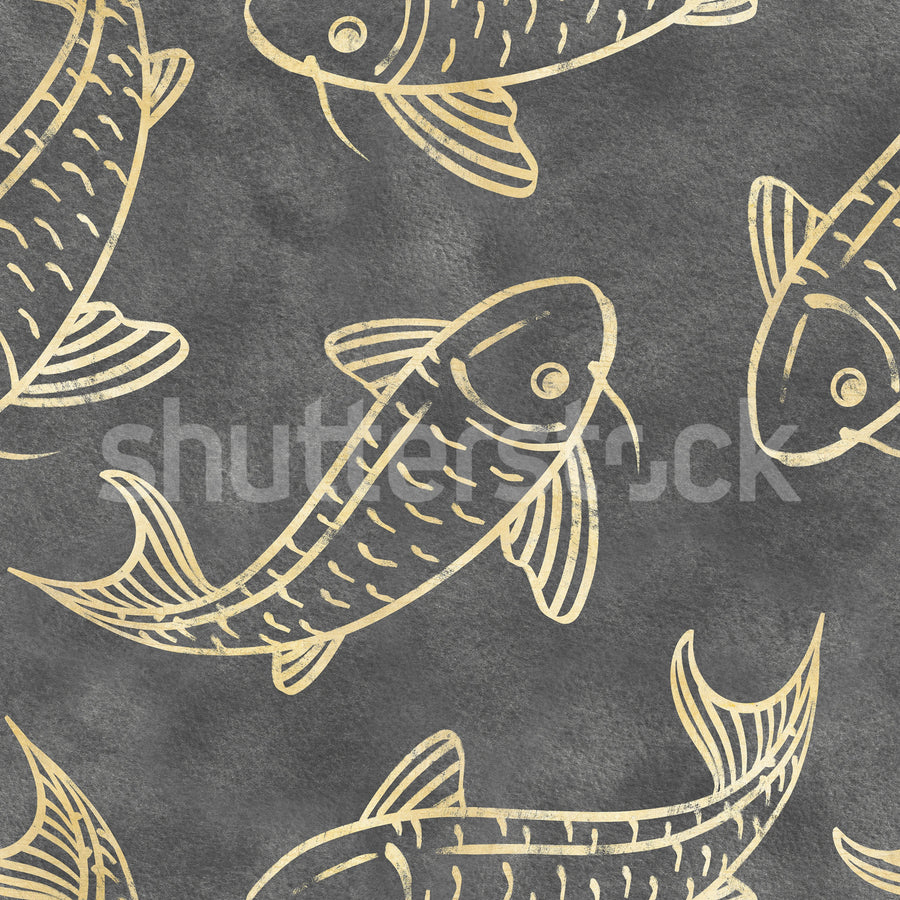 Koi Pond, Black Mural Wallpaper
